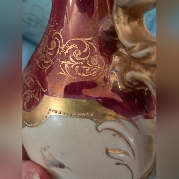 Antique Red & Gold 1891 Royal Saxe Erdmann Schlegelmilch Double Handled Vase - Picture 16 of 16
